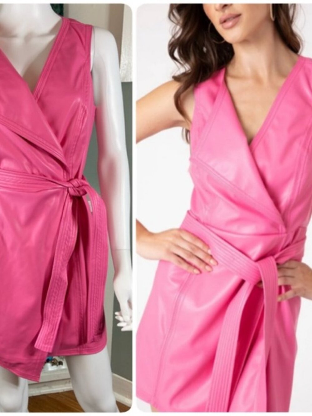 Sincerely Ours With Love Mini Dress Pink Faux-leather Wrap Small S Pleather